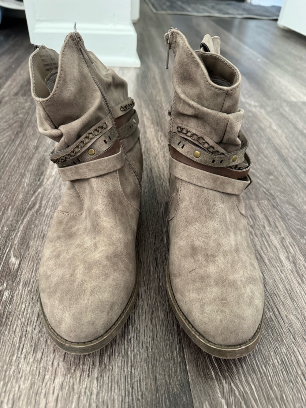 Taupe Womens Ankle Booties with Decorative Straps